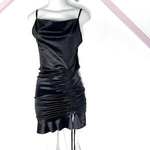 Black satin dress mini cocktail summer formal going out slip dress fairy goth S
